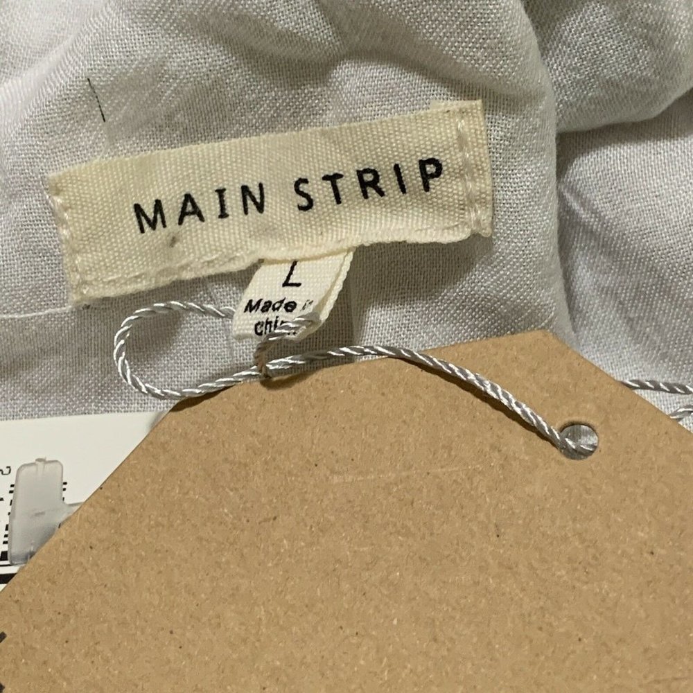 Mainstrip High Neck Ruffled Long Sleeve Beige White Polka Dot Dress Size Large - Picture 9 of 10